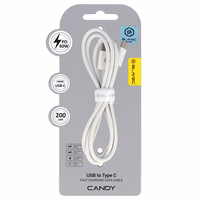 Blavec Kabelis Candy pintas - USB į Type C - PD 60W 3A 2 metrai Apple CarPlay/Android Auto (CCA-UC3W20) baltas