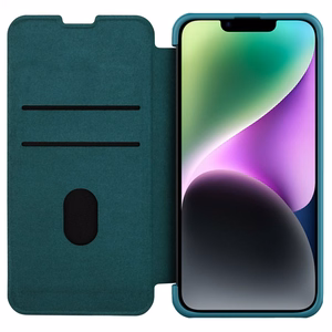 Nillkin Qin odinis dėklas iPhone 14 Plus su kameros dangteliu ir dėklu žalias