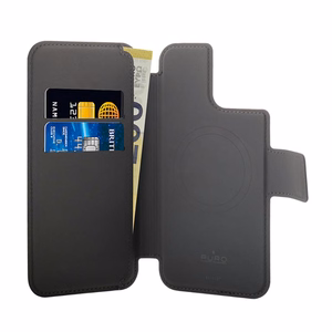 Puro Folio MagSafe 2-in-1 atverčiamas dėklas-piniginė, skirtas iPhone 15 Plus / 14 Plus / 12 Pro Max, juodas