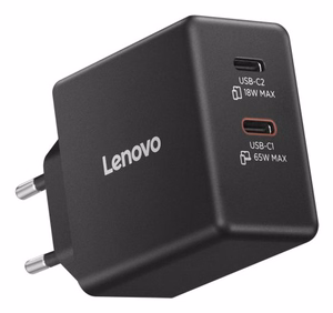 LENOVO dvigubas USB-C 65W GaN įkroviklis, juodas