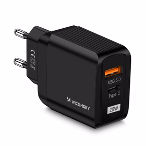 Įkroviklis Wozinsky GaN juodas 20W (USB / USB-C)