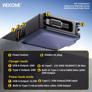 Išorinė baterija WK Design „WP-105“ pilka 10000mAh (35W)