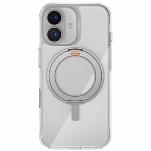 Uniq Swivix dėklas iPhone 17 su 360° pasukamu stovu – skaidrus