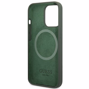Guess Silikoninis Logo Plate Magnetinis dėklas iPhone 13 Pro / iPhone 13 - žalias