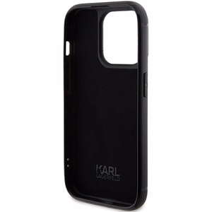 Karl Lagerfeld Krištolo logotipas metalinė plokštelė dėklas iPhone 15 Pro - juoda