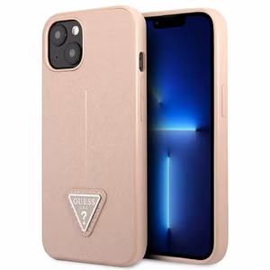 Guess GUHCP13SPSATLP iPhone 13 mini 5.4" rožinis kietasis dėklas Saffiano Triangle Logo