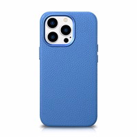 iCarer Litchi Premium odinis dėklas iPhone 14 Pro Max Magnetinis odinis dėklas su MagSafe Šviesiai mėlynas (WMI14220712-LB)