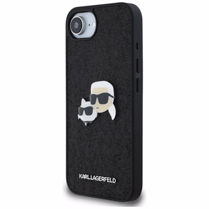 Karl Lagerfeld Fixed Glitter Karl&Choupette Heads Metal Pin dėklas telefonui iPhone 16e - juodas