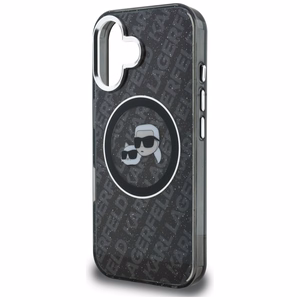 Karl Lagerfeld IML Glitter Karl & Choupette Heads Logo MagSafe Dėklas iPhone 16 - juodas