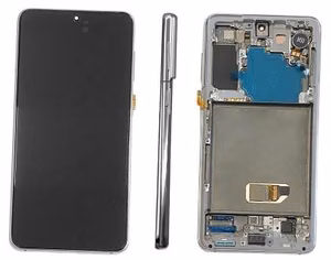 Ekranas Samsung G991 S21 5G su lietimui jautriu stikliuku ir rėmeliu Phantom White originalus (assembled service pack)