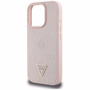 Guess Grained Hot Stamp Peony trikampio logotipo magnetinis dėklas telefonui iPhone 16 Pro - rožinis