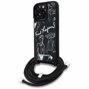 Karl Lagerfeld per petį nešiojamas grūdėto rašto ir logotipo dėklas telefonui iPhone 16 Pro - juodas