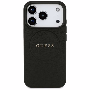 Guess Grained Gold Ring MagSafe dėklas, skirtas iPhone 18 Pro / 17 Pro – spalva: juoda