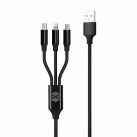 "Forever 3in1" kabelis USB - "Lightning" + USB-C + microUSB 1,2 m 2A juodas