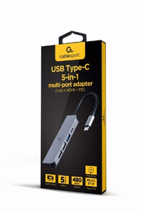 Gembird A-CM-COMBO5-03 USB Type-C 5-in-1 daugiafunkcis adapteris (šakotuvas + HDMI + PD)