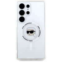Dėklas Karl Lagerfeld Button Karl Head Printed Logo Magnetinis Samsung Galaxy S25 Ultra baltas