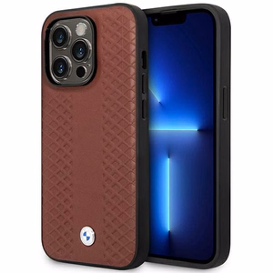 Dėklas telefonui BMW BMHMP14L22RFGR iPhone 14 Pro 6.1" bordo/bordo odos deimantų raštas MagSafe
