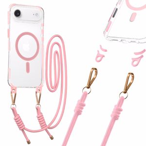 Tel Protect su dirželiu rožinis skaidrus dėklas Iphone 17 Air rožinis