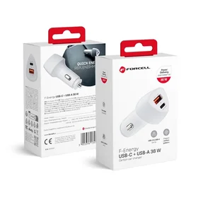 FORCELL F-ENERGY Carbon CC50-1A1C automobilinis įkroviklis Type C + USB A PD QC3.0 3A 38W baltas