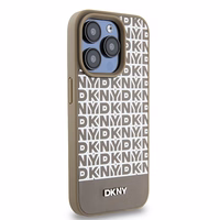 DKNY Odinis spausdintas rašto metalinis logotipas Magnetinis dėklas telefonui iPhone 15 Pro Max - rudas