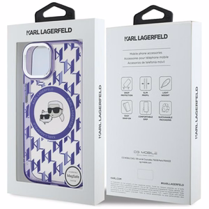 Karl Lagerfeld IML Monograma Karl & Choupette Head Magnetinis iPhone 15 dėklas - violetinis