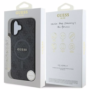 Dėklas telefonui Guess 4G Žiedinis Klasikinis Logotipas MagSafe iPhone 16 - juodas