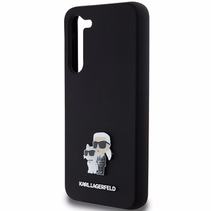 Karl Lagerfeld Silikoninis Karl&Choupette Metal Pin dėklas Samsung Galaxy S24+ - juodas