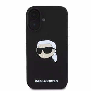 Karl Lagerfeld silikoninis dėklas telefonui Karl Head Print Magnetinis iPhone 16 - juodas