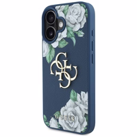 Guess Grained Roses Big 4G logo dėklas telefonui iPhone 16 - mėlynas