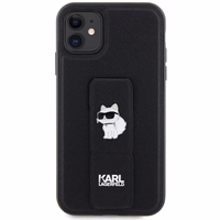 Karl Lagerfeld Gripstand Saffiano Choupette Pins dėklas telefonui iPhone 11 / Xr - juodas