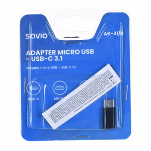 Savio AK-31 / B laido sąsajos/lyties adapteris Micro USB USB 3.1 Typ C juodas