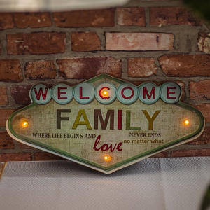 RETRO metalinė iškaba LED Welcome Family Forever Light