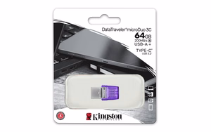 Kingston Technology DataTraveler microDuo 3C USB atmintukas 64 GB USB Type-A / USB Type-C 3.2 Gen 1 (3.1 Gen 1) Violetinė, Nerūdijančiojo plieno