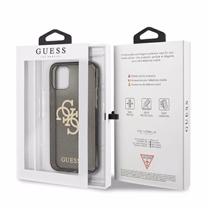 Guess GUHCP12LPCUGL4GBK iPhone 12 Pro Max 6.7" juodas/juodas kietas dėklas Blizgesys 4G Didelis Logotipas