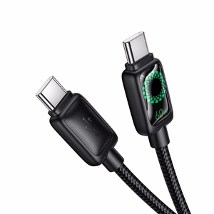 Kabelis su skystųjų kristalų ekranu USB C į USB C Hoco 3A 60W 1,2 m U146 juodas