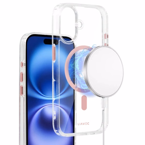 Liavec Blizgus Magnetinis Skaidrus dėklas telefonui Iphone 16 rožinė