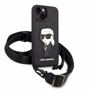 Karl Lagerfeld KLHCP14SSTKMK iPhone 14 6.1" juodas/juodas kietasis dėklas Monograma Ikonik Pleistras