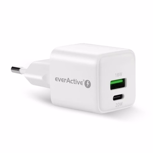EVERACTIVE tinklo įkroviklis 1× USB, 1× USB-C Quick Charge 3.0 20 W, baltas