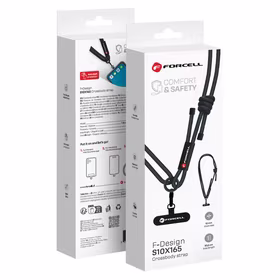 FORCELL F-DESIGN S10X165 kryžminė telefono virvelė su reguliuojamu ilgiu (maks. 82,5cm kilpoje) juoda