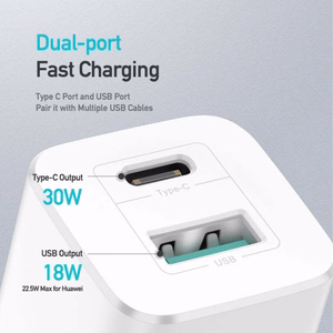 Sieninis įkroviklis Dux Ducis C80 Super Si - USB + Type C - PD 30W QC 3.0 18W 3A baltas