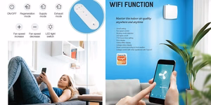 Rekuperatorius plonai sienai, vieno kambario iki 46m2, su drėgmės jutikliu, Wi-Fi, Tuya, baltas