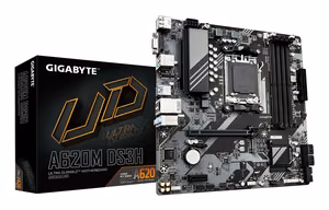 Gigabyte A620M DS3H Motherboard - AMD Ryzen 8000 CPUs, 5+2+2 Phases Digital VRM, up to 7600MHz DDR5 (OC), 1xPCIe 4.0 M.2, GbE LAN, USB 3.2 Gen 1