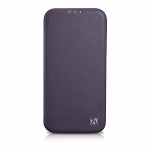 iCarer CE Premium odinis folio dėklas iPhone 14 Plus magnetinis atverčiamas odinis folio dėklas MagSafe tamsiai violetinė
