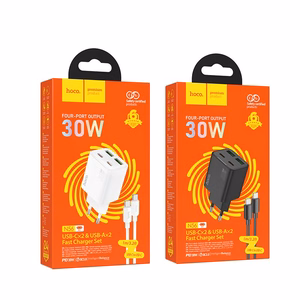 Įkroviklis telefonui Hoco 2 x USB C + 2 x USB A QC3.0 PD 3A 30W + kabelis USB C į USB C N56 juodas