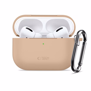 "Tech-Protect" silikoninis dėklas su kabliuku "AirPods Pro" - smėlio spalvos
