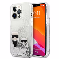Karl Lagerfeld Skystas blizgučiai Karl&Choupette dėklas telefonui iPhone 13 Pro Max 6.7" - sidabrinis
