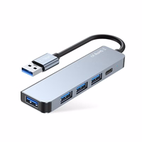 HUB Tech-Protect V0 5in1 USB-A - USB-A 3.0 / 3x USB-A 2.0 / USB-C - pilkas