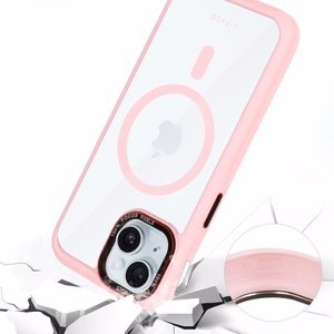Liavec Hibridinis magnetinis skaidrus dėklas iPhone 15 šviesiai rožinis