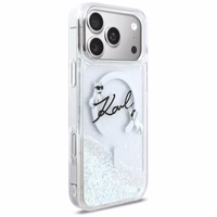 Karl Lagerfeld Liquid Glitter Karl Script Logo MagSafe Dėklas for iPhone 17 Pro Max - Clear