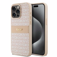 DKNY odinis Mono Stripe ir Metal Logo dėklas telefonui iPhone 15 Pro Max - rožinis